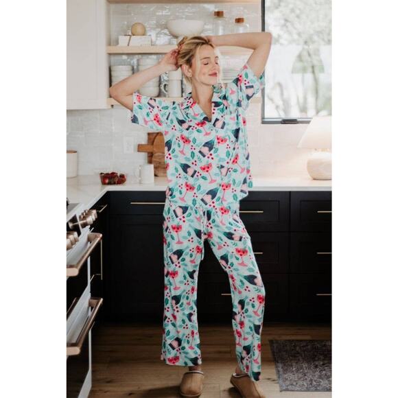 Katydid Christmas Champagne, Coupes & Holly Matching Holiday PJs - Picture 3 of 4